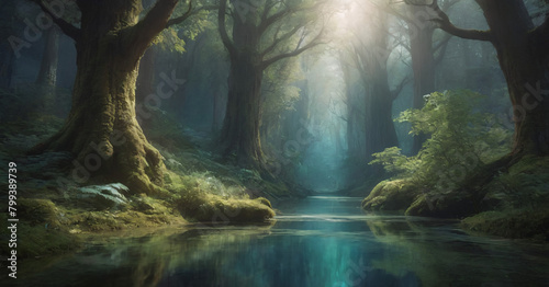 Fantasy beauty vibrant green woodland nature for magic botanical charming wallpaper