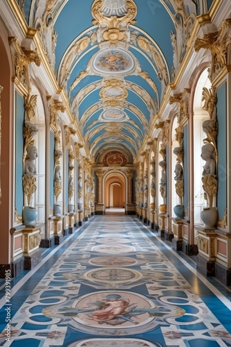 ornate hallway with statues