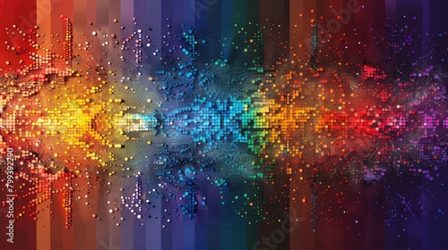  A multicolored abstract backdrop featuring a diverse array of dots and lines against a multicolored background, intermixed with distinct dots and lines