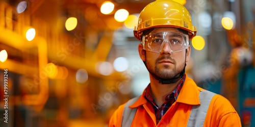 Portrait of a male factory worker wearing a hard hat and safety glasses