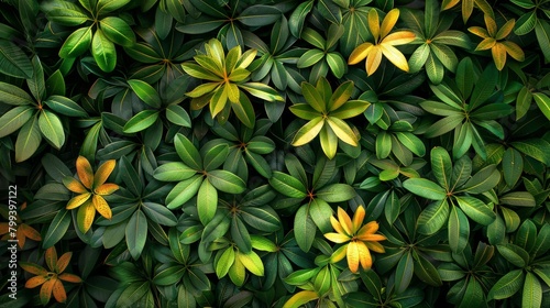 green-yellow, tropical leaves all over the background