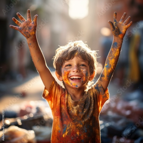 Ecstatic Young Boy Covered in Paint
