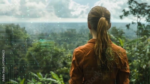 AIPowered Environmental Research Scientist Examining Deforestation Patterns from Behind