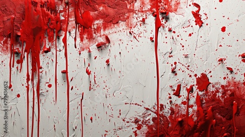 Fresh red blood spatter on white ceramic with flecks from the force Room for horror themed concepts and inspirations