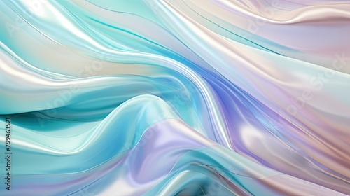 Holographic silk background with swirling waves of turquoise