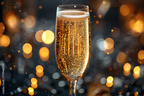 A sparkling glass of crisp champagne, effervescing with celebratory bubbles and elegance. Concept of festive toast. Generative Ai.