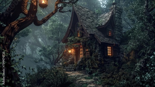 Goblin house in the forest in the dark