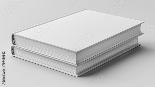 Mockup, two white closed mock-up hardcover books displayed isolated on a white backdrop, focusing on their spines and covers, in a classical bookbinding style