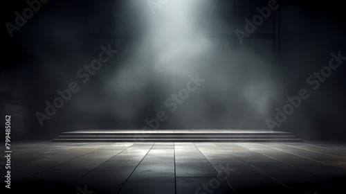 Dark booth background with smoke rising from the floor