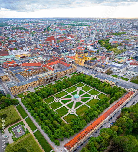 Aerial view of Hofgarten in central Munich, the capital and most populous city of the Free State of Bavaria