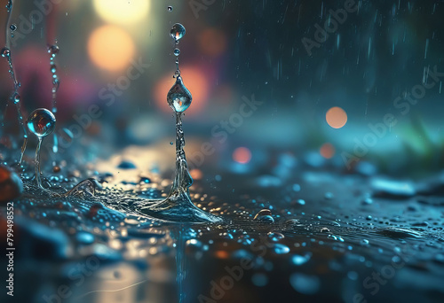Abstract digital background for technology, artificial intelligence, data, audio, graphics with flying water drops