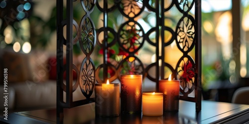 The Ornamental Candle Screen serves as both a functional and decorative piece elevating the rooms dÃ©cor. 2d flat cartoon.