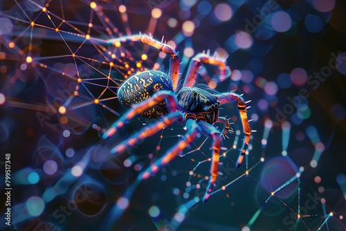 A scene showing a spider weaving a web around neural pathways, illustrating the connection of thoughts