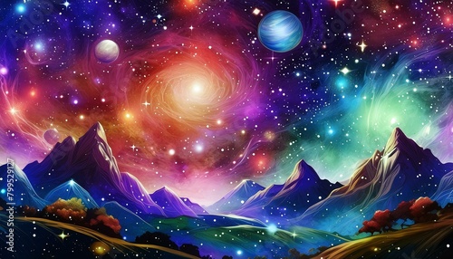 Space abstract background; acrylic magic world of life; colorful painting