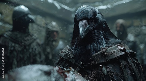 A humanoid crow stands in front of an animal carcass