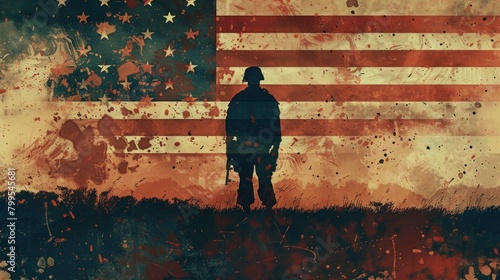 silhouette of a lone soldier against a backdrop of stars and stripes, symbolizing the courage and sacrifice of America's servicemen and women.