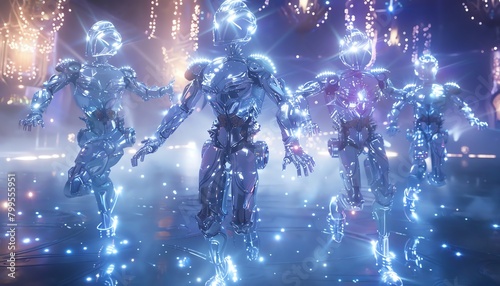 Illuminate the metallic arms of robotic dancers in a luminescent