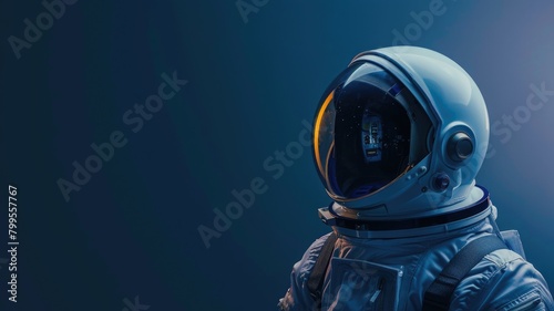 Astronaut in space suit against dark blue background