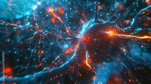 Capture the intricate dance of neural pathways merging with sleek holographic displays