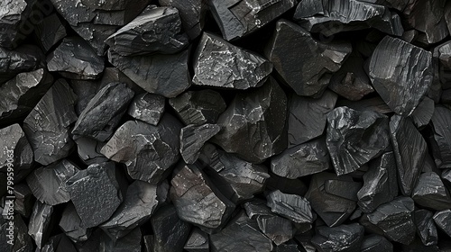 Black coal chunks heaped together a monochrome energy reserve