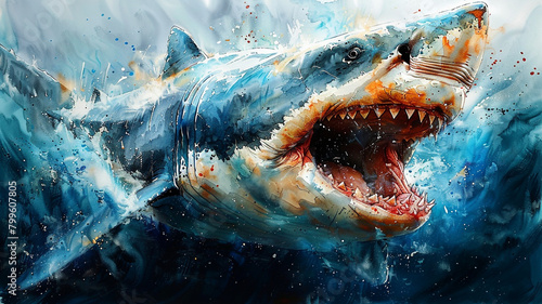 illustration of megalodon painted with watercolors