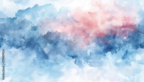 Watercolor background illustration with a blend of sky blues and soft pinks, resembling a serene dawn