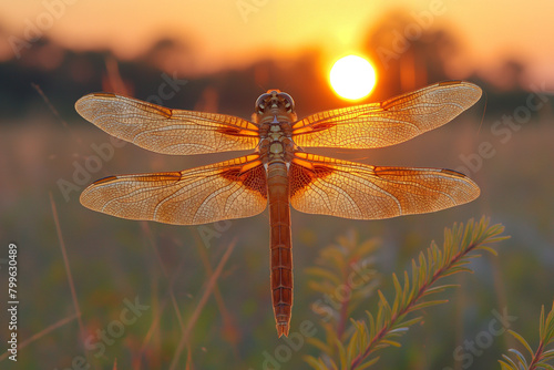 Dragonfly at sunrise