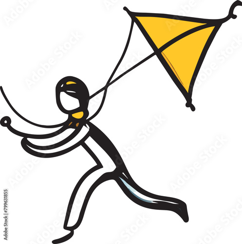 hassan is running and flying a kite, icon doodle fill