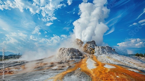 Geysers shoot hot water and steam into the air with great force. The geyser park, aesthetic landscape. Generative AI