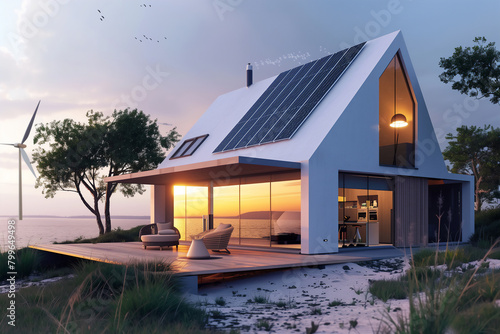ecology smart houses,solar panel and turbine