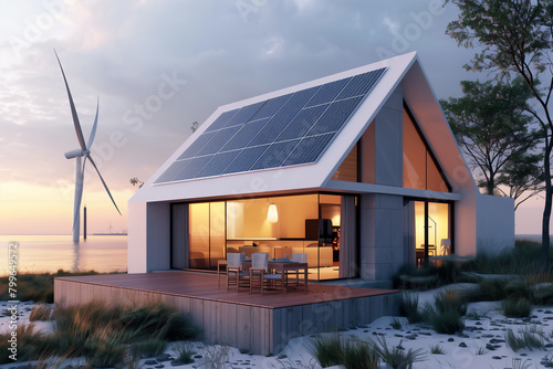 ecology smart houses solar panel and turbine
