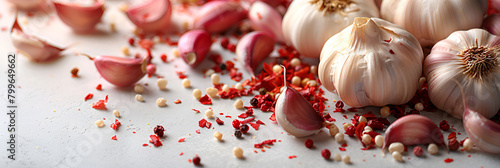 red and white beans, Garlic and Garlic Clove on a White Background