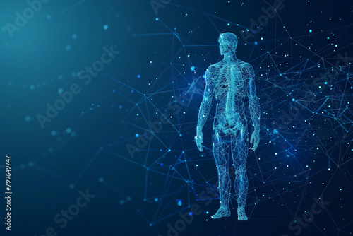 human body science low poly wireframe technology on blue background