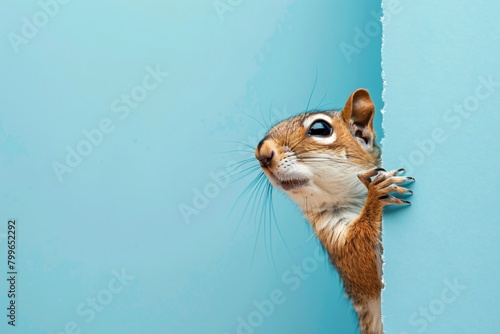 A squirrel peeks around the corner