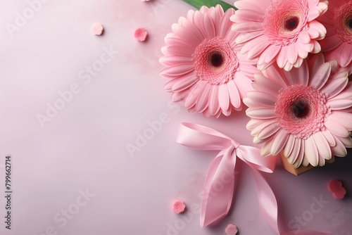 Pink gerber daisy mock up template presentation. copy text space. top view 