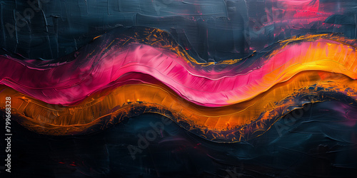 Mystic Flame - Intense Acrylic Waves in Neon Pink and Deep Blue with Golden Fire for Compelling Wall Art