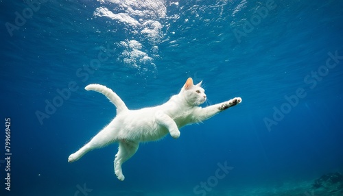 A Cat’s Dive: The White Feline Underwater