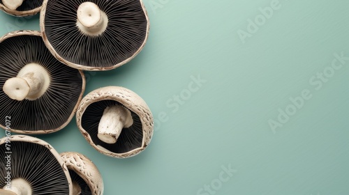 Flat lay black mushroom organic natural vegetable copy space isolated