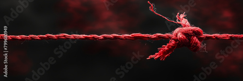 Dramatic imagery of a fraying red rope on a dark, smoky background, conveying themes of decay and finality