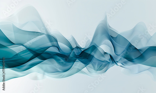 Abstract aqua blue wavy lines on a soft gradient background, flowing shapes creating a serene and tranquil visual concept of fluidity and continuity.