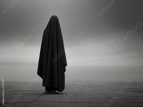 A faceless man on a gray background.