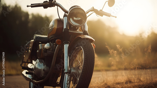 Classic motorcycle on blur forest background