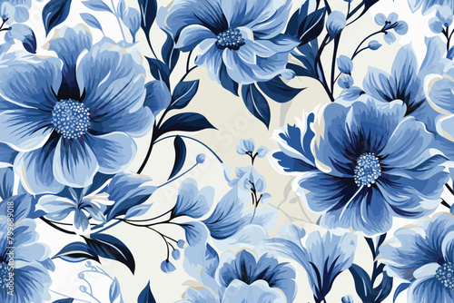 Blue floral watercolor seamless pattern iznik tile cute print wet watercolor 