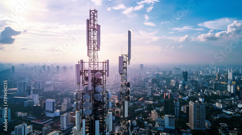 Towering 5G antenna dominating the skyline, the heartbeat of global connectivity 
