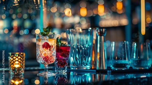Inside a chic and modern mocktail bar with unique glassware and decor enhancing the experience.
