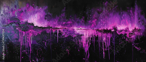 Cascades of magenta and violet cascading down a canvas of midnight black, evoking a sense of otherworldly beauty.