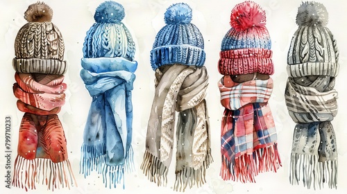 Develop watercolor clipart of winter clothing items like hats gloves and scarves suitable for fashion blogs retail store displays or seasonal newsletters