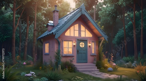 Abstract cartoon fairy-tale tiny cozy house in pastel colors on a background of fantastic stylized.generative.ai
