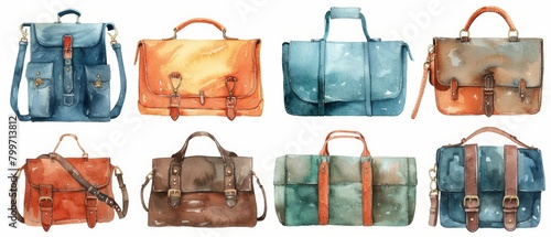 Design watercolor clipart depicting various types of bags ideal for a designer s portfolio fashion blog or retail store displays