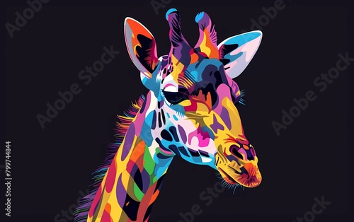 Giraffe drawn using WPAP art style, isolated black background, pop art, vector illustration. 